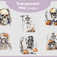 Gruselige Skelette PNG Clipart Bundle - 10 Aquarell Bilder, Transparenter Hintergrund, Halloween & Party Dekoration Bild 3