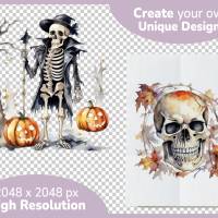 Gruselige Skelette PNG Clipart Bundle - 10 Aquarell Bilder, Transparenter Hintergrund, Halloween & Party Dekoration Bild 4