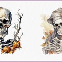 Gruselige Skelette PNG Clipart Bundle - 10 Aquarell Bilder, Transparenter Hintergrund, Halloween & Party Dekoration Bild 9