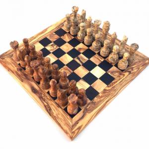 Schachspiel gerade Kante, Schachbrett Große wählbar inkl. 32 Schachfiguren aus Marmor Handgemacht aus Holz Bild 2