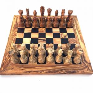 Schachspiel gerade Kante, Schachbrett Große wählbar inkl. 32 Schachfiguren aus Marmor Handgemacht aus Holz Bild 3