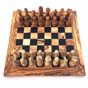 Schachspiel gerade Kante, Schachbrett Große wählbar inkl. 32 Schachfiguren aus Marmor Handgemacht aus Holz Bild 4