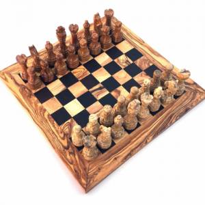 Schachspiel gerade Kante, Schachbrett Große wählbar inkl. 32 Schachfiguren aus Marmor Handgemacht aus Holz Bild 5