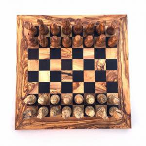 Schachspiel gerade Kante, Schachbrett Große wählbar inkl. 32 Schachfiguren aus Marmor Handgemacht aus Holz Bild 6
