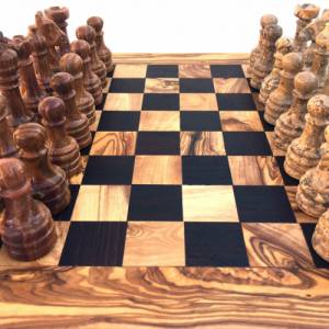 Schachspiel gerade Kante, Schachbrett Große wählbar inkl. 32 Schachfiguren aus Marmor Handgemacht aus Holz Bild 7