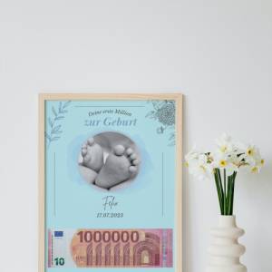 Geldgeschenk zur Geburt - deine erste Million | Geburtsgeschenk Geld personalisiert | personalisiertes Geschenk Geburt | Bild 2