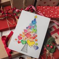 Weihnachtskarten "Weihnachtsbaum & Herzen" | 10 Aquarelle Bundle | Digitaler Download | Selber drucken Bild 2