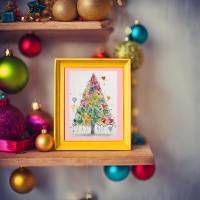 Weihnachtskarten "Weihnachtsbaum & Herzen" | 10 Aquarelle Bundle | Digitaler Download | Selber drucken Bild 4
