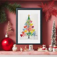 Weihnachtskarten "Weihnachtsbaum & Herzen" | 10 Aquarelle Bundle | Digitaler Download | Selber drucken Bild 8