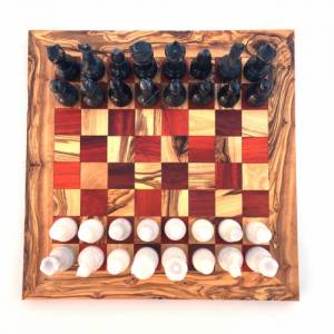 Schachspiel gerade Kante, Schachbrett Größe wählbar inkl. 32 Schachfiguren aus Marmor Handgemacht aus Olivenholz rotes H Bild 5