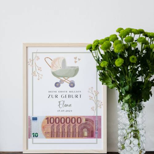 Zur Geburt | personalsiertes Geldgeschenk zur Geburt - Erste Million | Geschenk mit Namen | individualisiertes Geschenk 