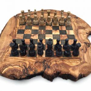 Schachspiel rustikal Olivenholz Schachbrett Gr. M inkl. 32er  Schachfiguren aus Marmor Farbe wählbar Handemacht hochwert Bild 4
