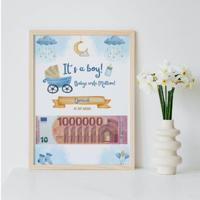 Personalisiertes Geldgeschenk zur Geburt | It's a boy | Geschenk zur Geburt A4 |