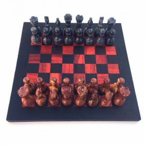 Schachspiel gerade Kante, Schachbrett Größe wählbar inkl. 32 Schachfiguren aus Marmor Handgemacht aus Wenge und rotes Ho Bild 3