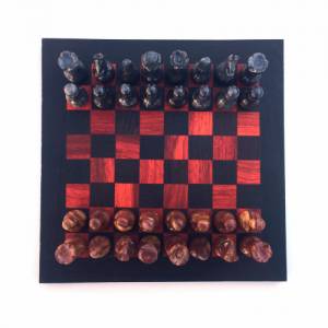 Schachspiel gerade Kante, Schachbrett Größe wählbar inkl. 32 Schachfiguren aus Marmor Handgemacht aus Wenge und rotes Ho Bild 6