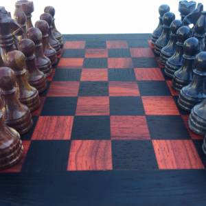 Schachspiel gerade Kante, Schachbrett Größe wählbar inkl. 32 Schachfiguren aus Marmor Handgemacht aus Wenge und rotes Ho Bild 7