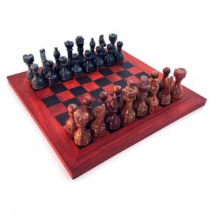 Schachspiel gerade Kante, Schachbrett Größe wählbar inkl. 32 Schachfiguren aus Marmor Handgemacht aus Holz Bild 1