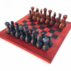 Schachspiel gerade Kante, Schachbrett Größe wählbar inkl. 32 Schachfiguren aus Marmor Handgemacht aus Holz Bild 2