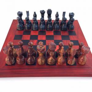 Schachspiel gerade Kante, Schachbrett Größe wählbar inkl. 32 Schachfiguren aus Marmor Handgemacht aus Holz Bild 3