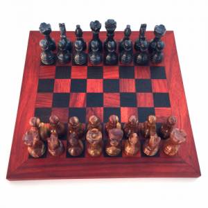 Schachspiel gerade Kante, Schachbrett Größe wählbar inkl. 32 Schachfiguren aus Marmor Handgemacht aus Holz Bild 4