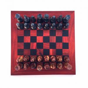 Schachspiel gerade Kante, Schachbrett Größe wählbar inkl. 32 Schachfiguren aus Marmor Handgemacht aus Holz Bild 5