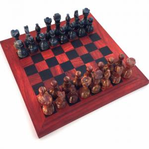 Schachspiel gerade Kante, Schachbrett Größe wählbar inkl. 32 Schachfiguren aus Marmor Handgemacht aus Holz Bild 6