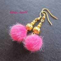 Ohrhänger mit Bommel pink goldfarben Pompon Ohrringe mit Ohrhaken 925 Silber vergoldet Bild 1