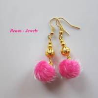 Ohrhänger mit Bommel pink goldfarben Pompon Ohrringe mit Ohrhaken 925 Silber vergoldet Bild 2