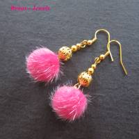 Ohrhänger mit Bommel pink goldfarben Pompon Ohrringe mit Ohrhaken 925 Silber vergoldet Bild 3