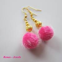 Ohrhänger mit Bommel pink goldfarben Pompon Ohrringe mit Ohrhaken 925 Silber vergoldet Bild 5