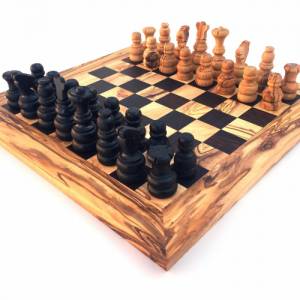 Schachspiel gerade Kante, Schachbrett Größe wählbar inkl. 32 Schachfiguren Handgemacht aus Olivenholz & Wenge Bild 2