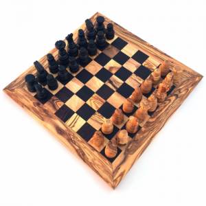 Schachspiel gerade Kante, Schachbrett Größe wählbar inkl. 32 Schachfiguren Handgemacht aus Olivenholz & Wenge Bild 6