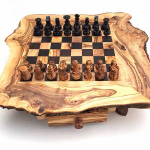 Schachspiel rustikal, Schachtisch Gr. wählbar M/L/XL inkl. Schachfiguren, handgemacht aus Olivenholz/ Wenge Bild 3
