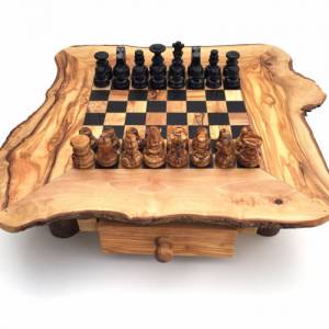 Schachspiel rustikal, Schachtisch Gr. wählbar M/L/XL inkl. Schachfiguren, handgemacht aus Olivenholz/ Wenge Bild 5