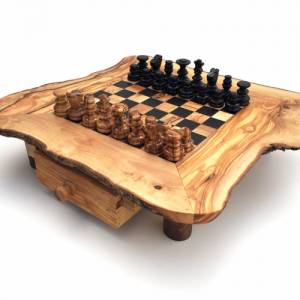 Schachspiel rustikal, Schachtisch Gr. wählbar M/L/XL inkl. Schachfiguren, handgemacht aus Olivenholz/ Wenge Bild 6