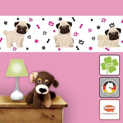 ECO Kinderbordüre: Hunde - Mops - 18 cm Höhe