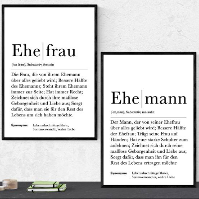 Poster Set EHEMANN & EHEFRAU | Definition | Geschenkidee Familie | Danke | Personalisiertes Geschenk | Kunstdruck | Wand