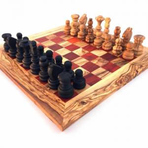 Schachspiel gerade Kante, Schachbrett Größe wählbar inkl. 32 Schachfiguren aus Marmor Handgemacht aus Olivenhoolz Bild 2