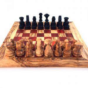 Schachspiel gerade Kante, Schachbrett Größe wählbar inkl. 32 Schachfiguren aus Marmor Handgemacht aus Olivenhoolz Bild 3