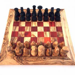 Schachspiel gerade Kante, Schachbrett Größe wählbar inkl. 32 Schachfiguren aus Marmor Handgemacht aus Olivenhoolz Bild 4