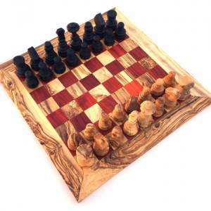 Schachspiel gerade Kante, Schachbrett Größe wählbar inkl. 32 Schachfiguren aus Marmor Handgemacht aus Olivenhoolz Bild 6
