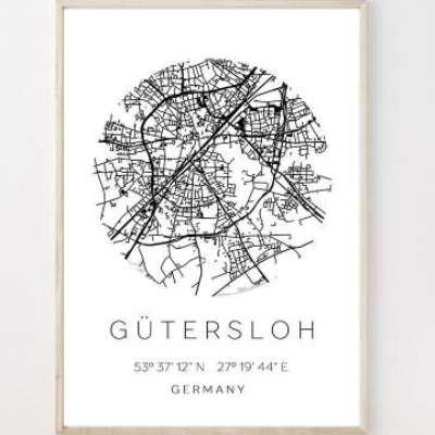 Poster GÜTERSLOH STADTPLAN mit Koordinaten | Heimatstadt | Stadtposter | Personalisiert | Map | Karte Geschenk | Kunstdr