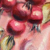 Ölgemälde "Hagebuttenmädchen" - gemaltes romantisches Minibild auf Leinwand (20x20 cm) Bild 5