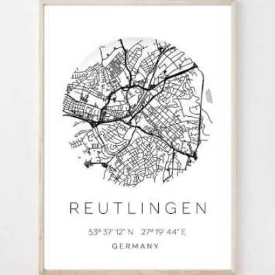 Poster REUTLINGEN STADTPLAN mit Koordinaten | Heimatstadt | Stadtposter | Personalisiert | Map | Karte Geschenk | Kunstd