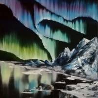 Aurora borealis - Stille Wasser - Nordlicht, Originalgemälde in Öl auf Leinwand Keilrahmen, 40 x 50 cm Bild 1