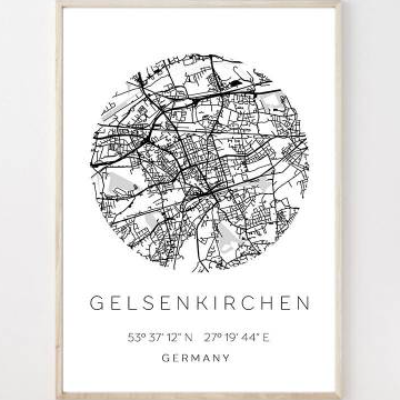 Poster GELSENKIRCHEN STADTPLAN mit Koordinaten | Heimatstadt | Stadtposter | Personalisiert | Map | Karte Geschenk | Kun
