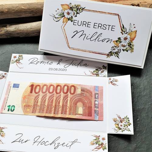 personalisiertes Geldgeschenk zur Hochzeit mit Namen Erste Million | Explosionsbox Geldgeschenk | Geldgeschenk Hochzeit