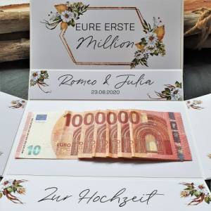 personalisiertes Geldgeschenk zur Hochzeit mit Namen Erste Million | Explosionsbox Geldgeschenk | Geldgeschenk Hochzeit Bild 3