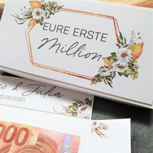 personalisiertes Geldgeschenk zur Hochzeit mit Namen Erste Million | Explosionsbox Geldgeschenk | Geldgeschenk Hochzeit Bild 6