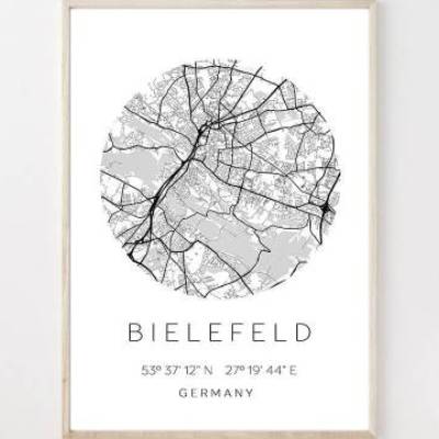 Poster BIELEFELD STADTPLAN mit Koordinaten | Heimatstadt | Stadtposter | Personalisiert | Map | Karte Geschenk | Kunstdr